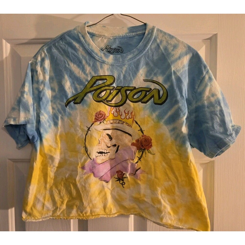 Crop Top Womens Poison Concert Tour Tye Die S/M Small Medium Blue Yellow Rock
